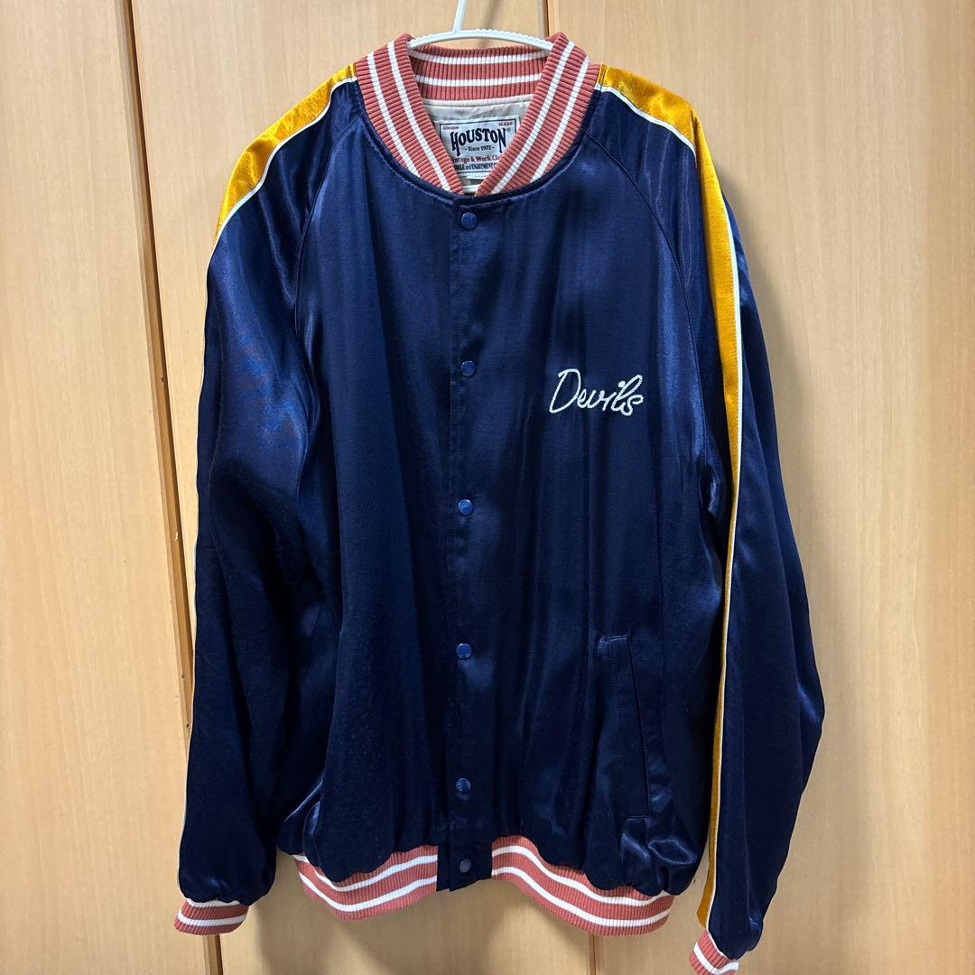 HOUSTON Devils スカジャン Lサイズ ネイビー/オレンジ
