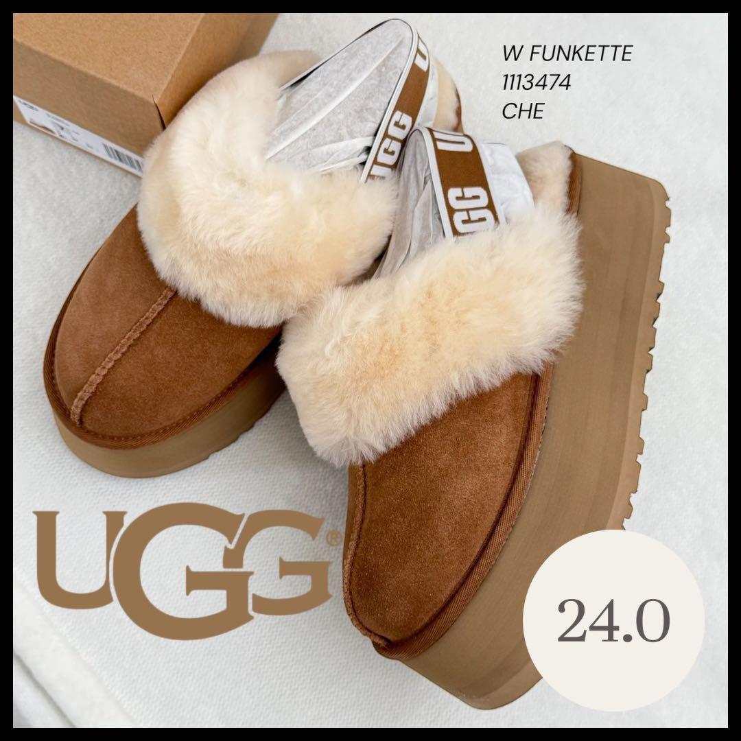 【UGG】 ファンケット＊24.0＊厚底ファーサンダル＊US正規品新品