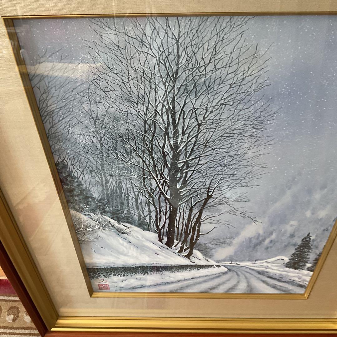 模写 加山又造 日本画【風景画 冬 】 額装 共シール タトウ箱付 - メルカリ