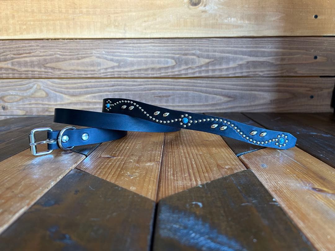 スタッズナローベルト22mm幅　ダブルリーフターコイズ　htcナロー好き