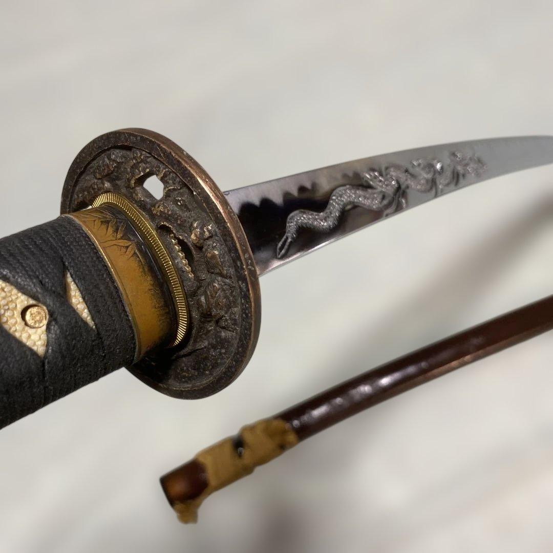 模造刀 濃緑柄 角松透し楕円鍔 茶鞘 - メルカリ