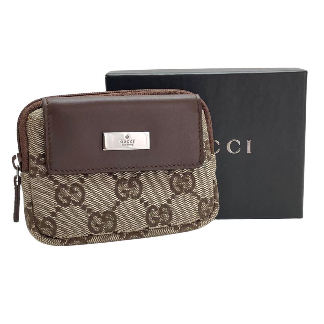 1735 GUCCI グッチ ケース キャンバス ジップ 美品 ブラウン