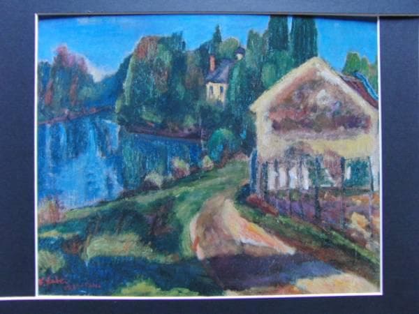 鍋井　克之、パリ郊外ベトイユ風景、希少な額装用画集より、新品高級額