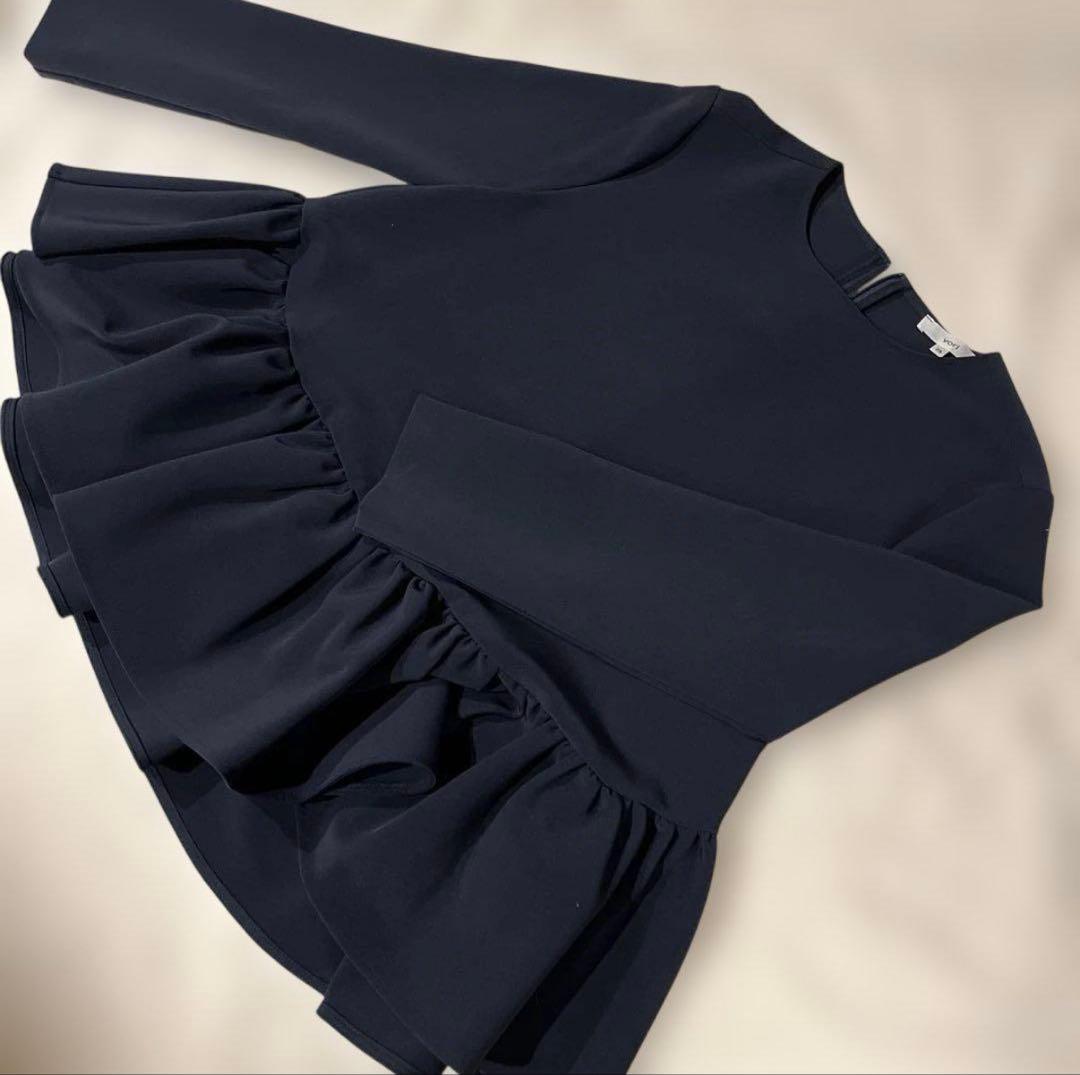 yori ヨリ ブラウス カットソー ネイビー レディース フリル プルオーバー