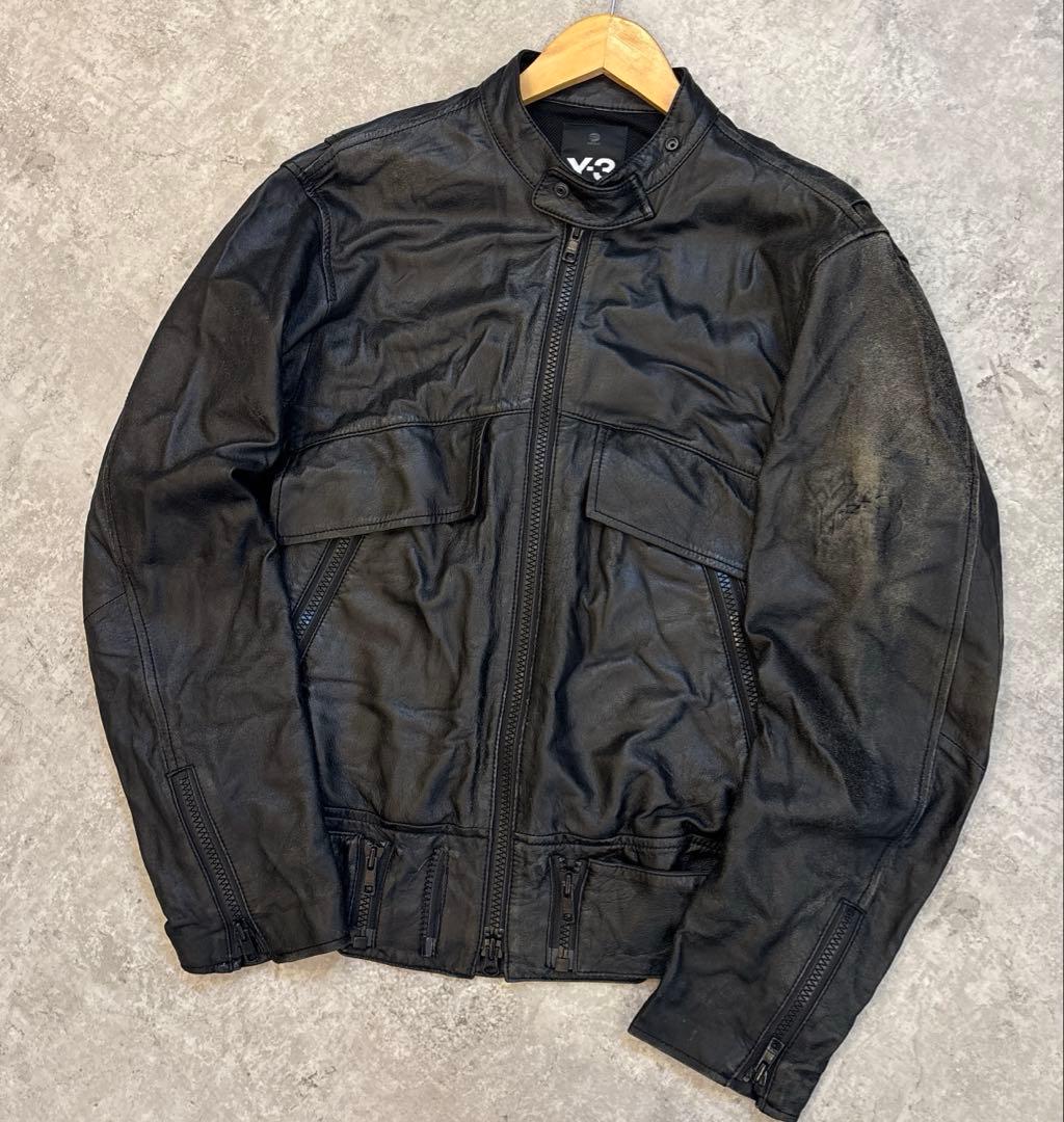 希少/レザージャケットy-3ヨウジヤマモトレザーライダース【S】