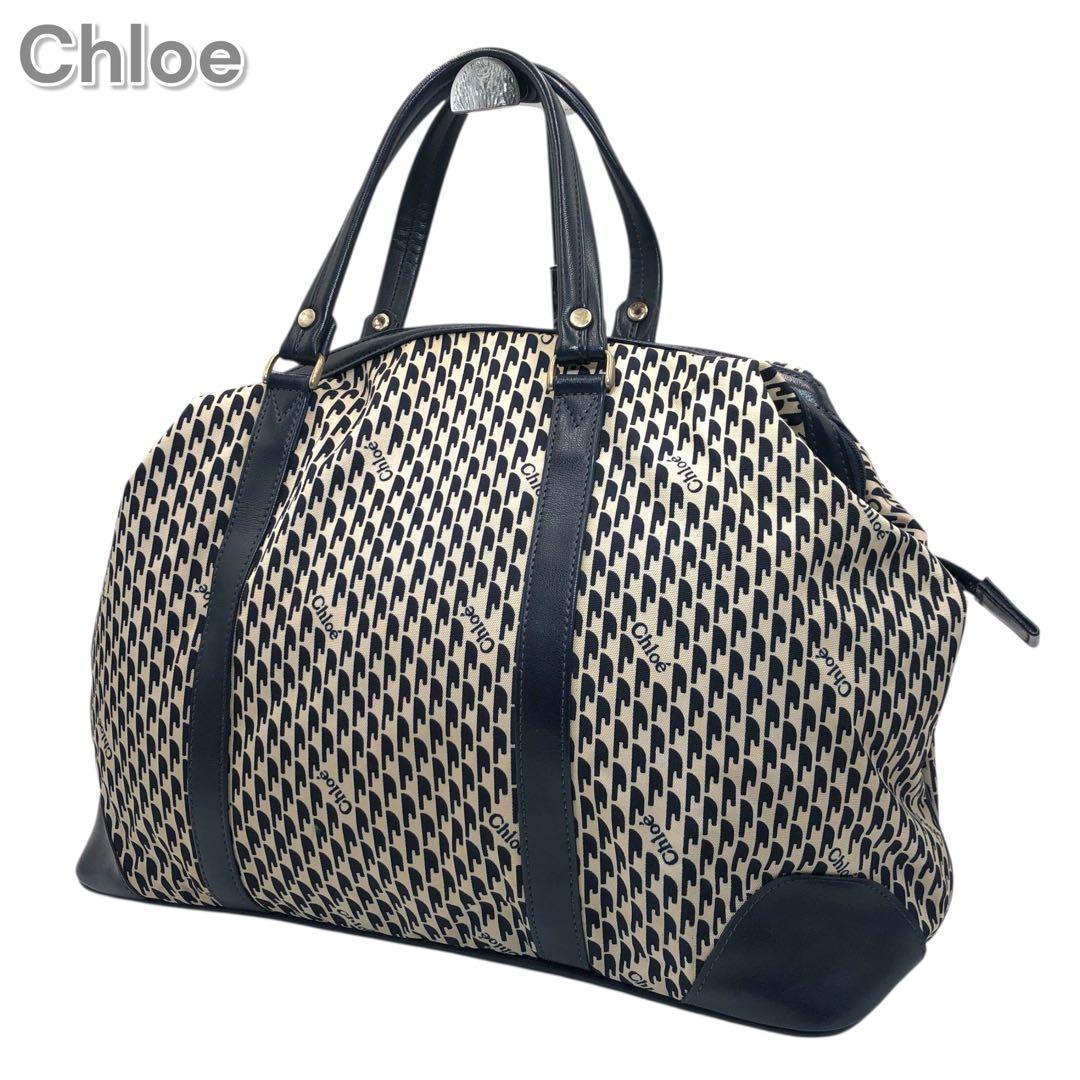 Chloe クロエ ボストンバッグ モノグラム レザー ネイビー ハンドバッグ