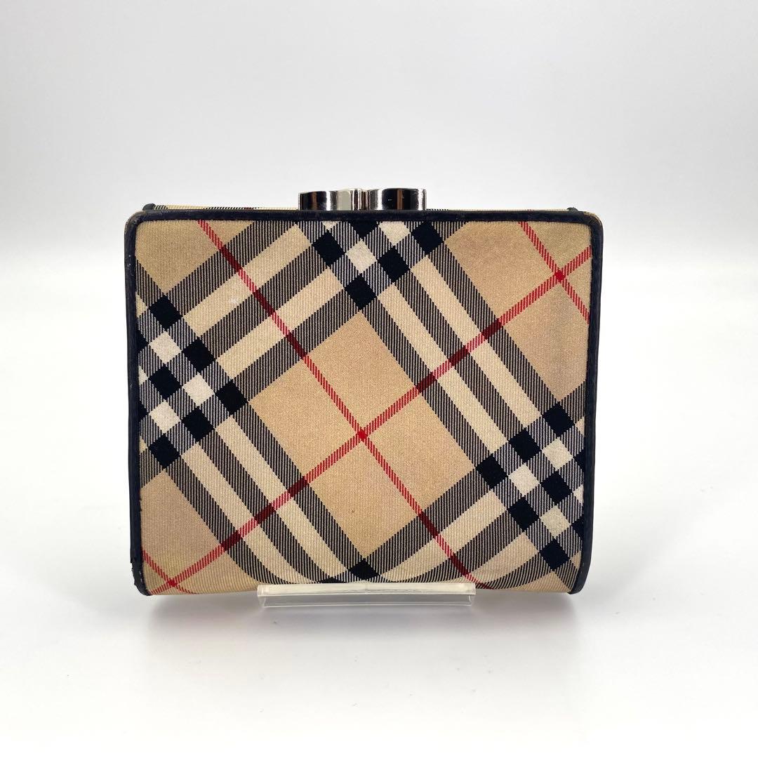 バーバリー ブルーレーベル ノバチェック がま口 三つ折り財布 折り