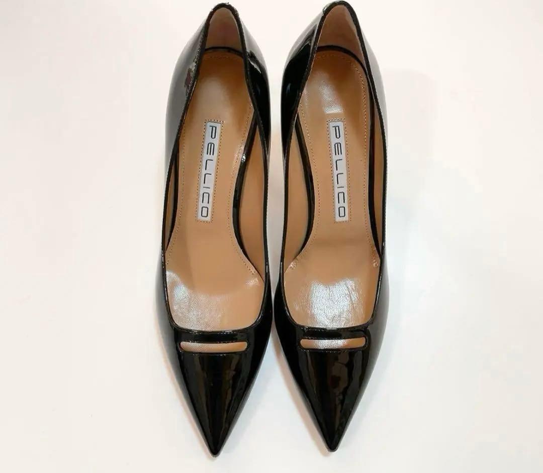 PELLICO / ポインテッドパテントレザーパンプス 37.5 ブラック