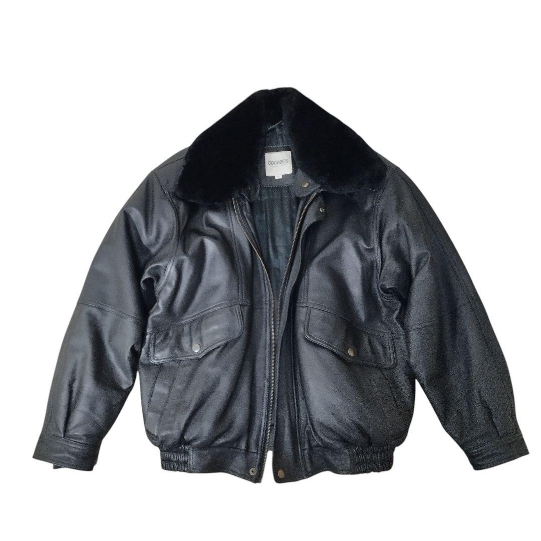 ヴィンテージ ラムレザー ムートン襟 フライトジャケット ブラック Mサイズ