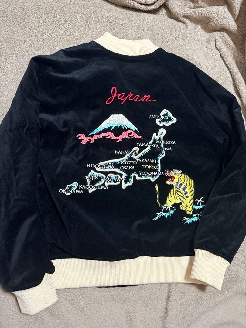 美品 ehka sopo 別珍 虎 日本地図 スカジャン unisex サテン