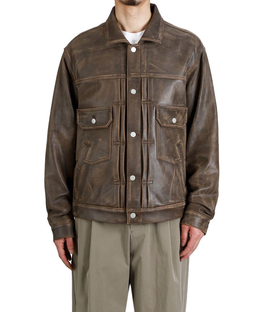 ジャケット・アウター YOKE Cracked Leather Trucker Jacket 1