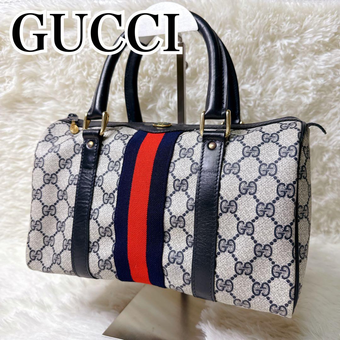 ✨美品✨オールドグッチ ミニボストンバッグ GG柄 シェリーライン 紺色