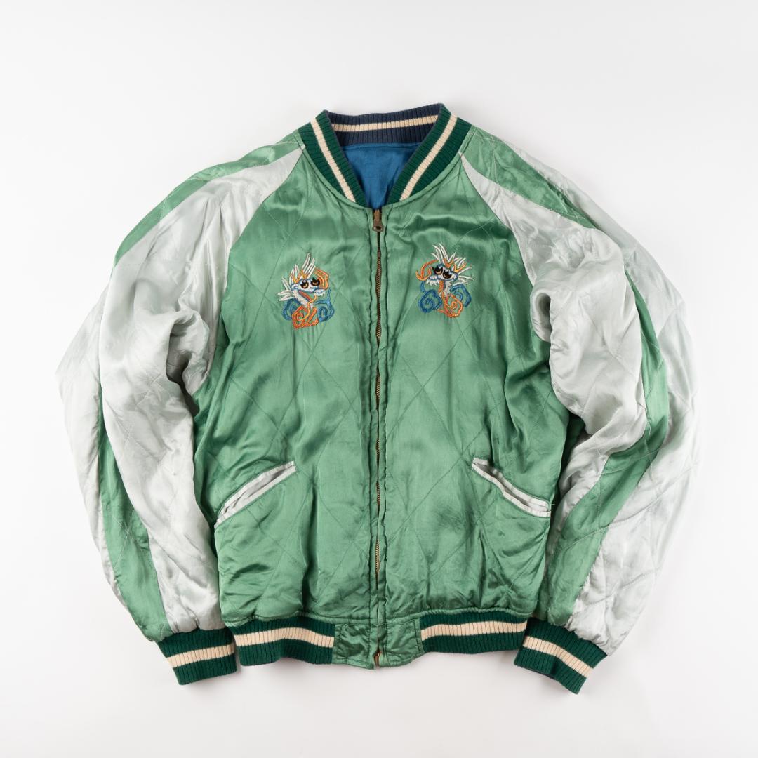 00s ウエアハウス スカジャン リバーシブル 龍Xハワイ 緑X青 38