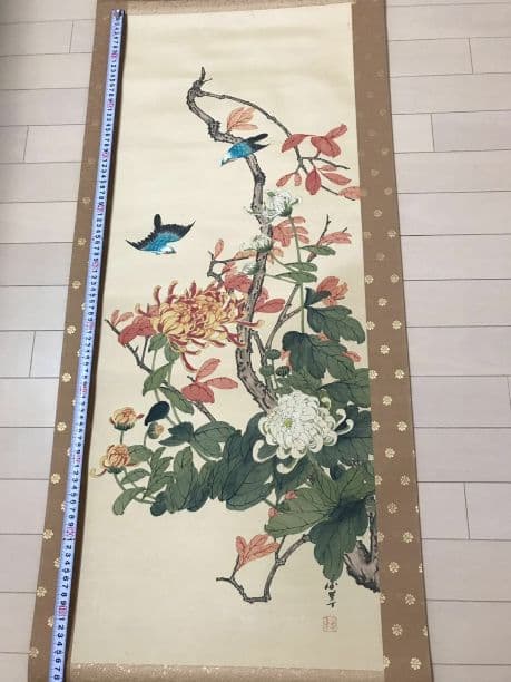 日本画家春草 掛軸 肉筆保証　木箱付