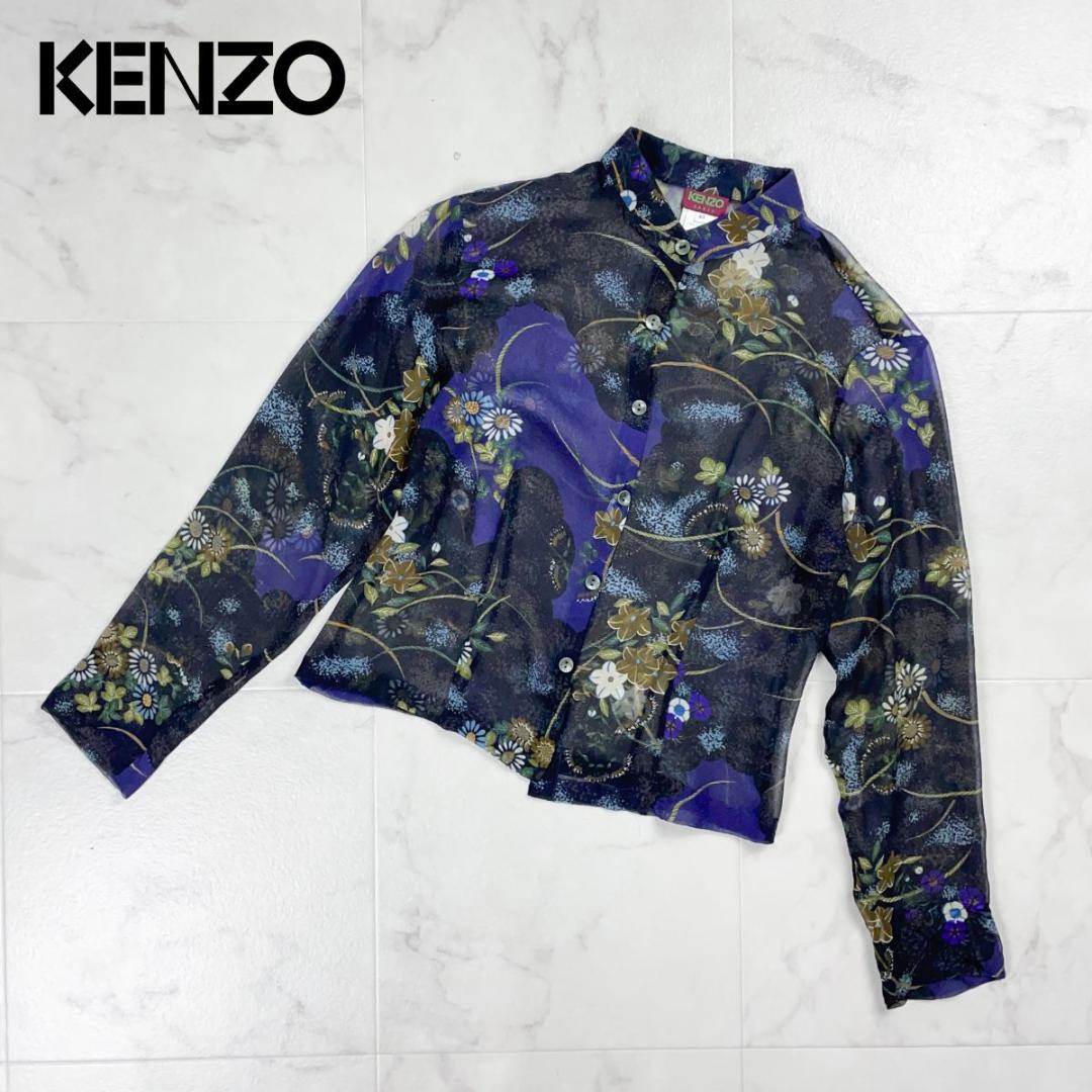 美品 KENZO シルク100％総柄プリントシアーシャツ サイズ40*HD167