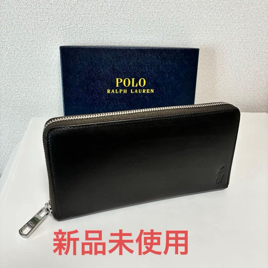 新品 ポロラルフローレン長財布 ラウンドジップ長財布　ダークブラウン POLO RALPH LAUREN（ポロ・ラルフローレン） 財布 ニュー コントラスト