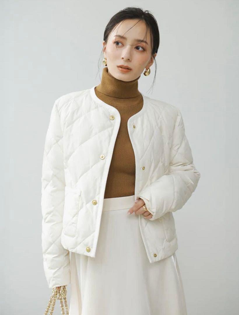 anuans TAION ノーカラーキルティングショートダウン アニュアンス