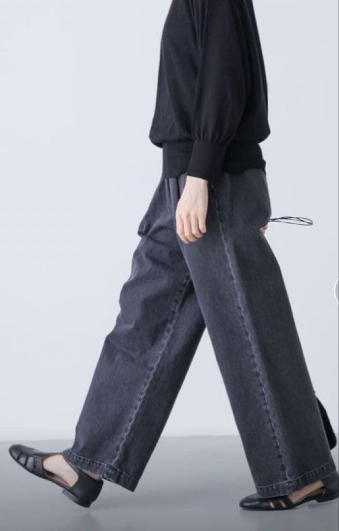 かぐれ　フェードデニムイージーパンツ　ブラック