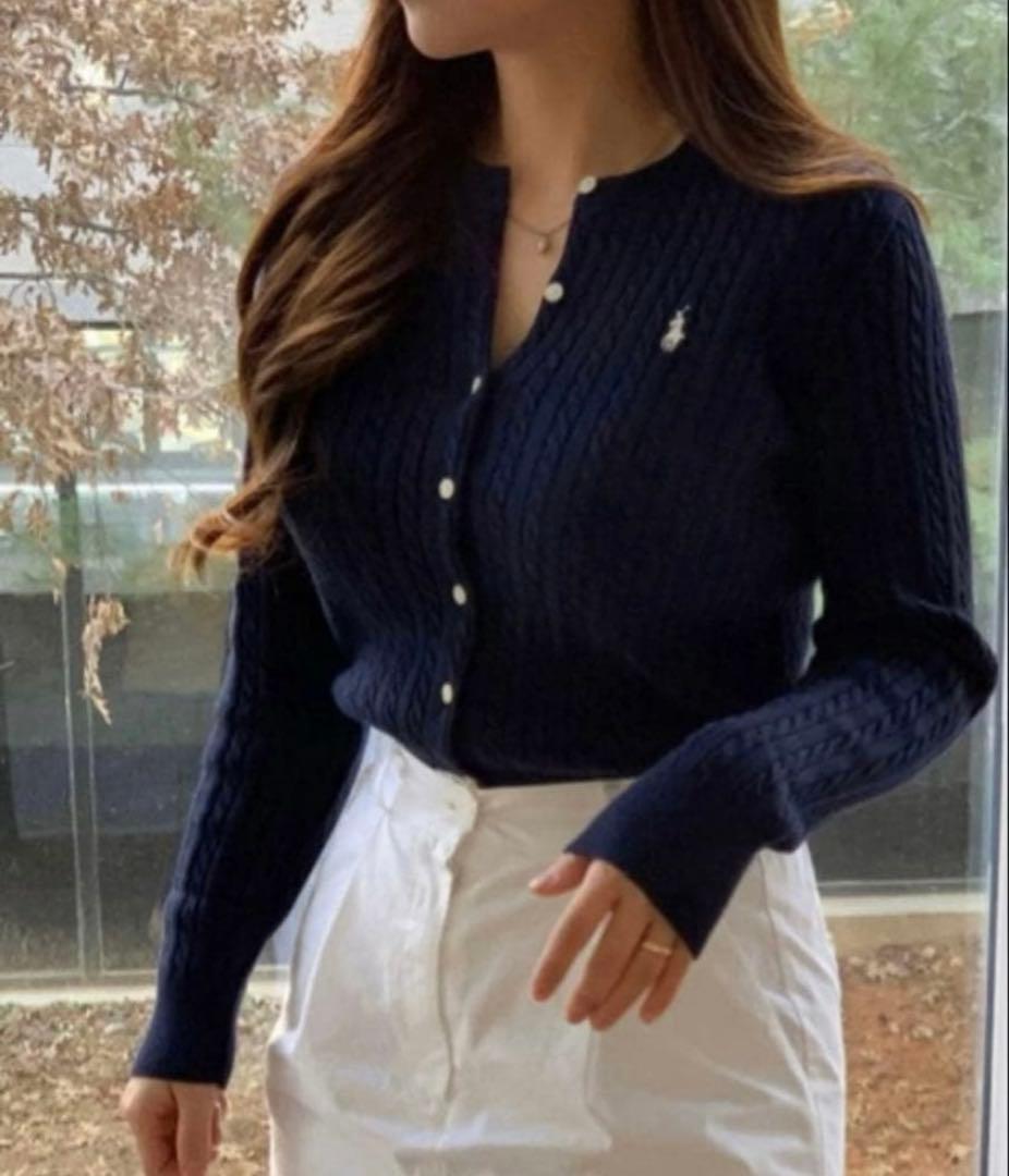 美品 ポロ ラルフローレン ケーブルニットカーディガン XS 春カラー