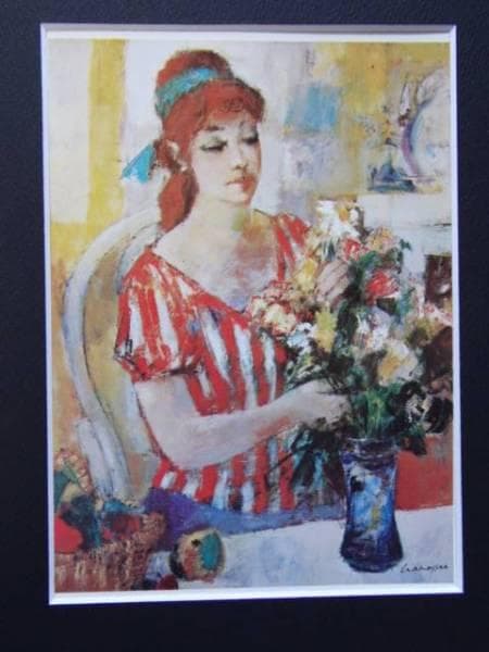 マルセル・クラモアザン、花と女、希少な額装用画集より、美品、新品額装付