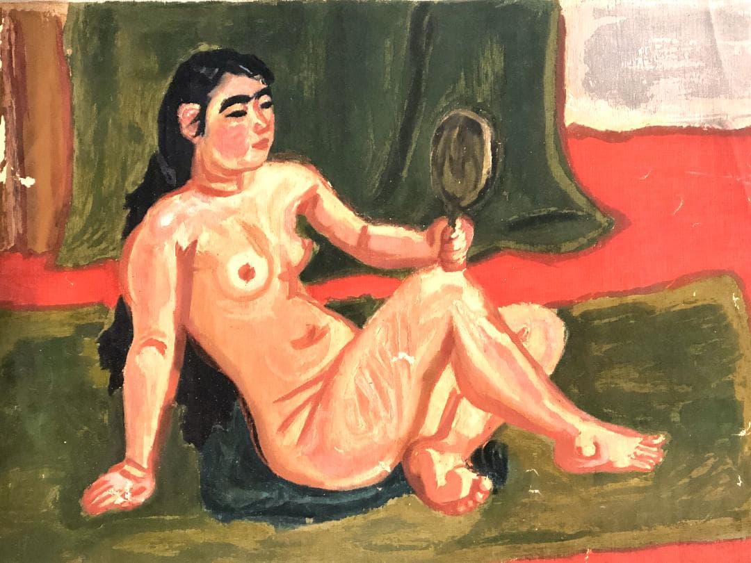 【 梅原龍三郎　横臥裸婦 】　肉筆　キャンバス56×39ｃｍ