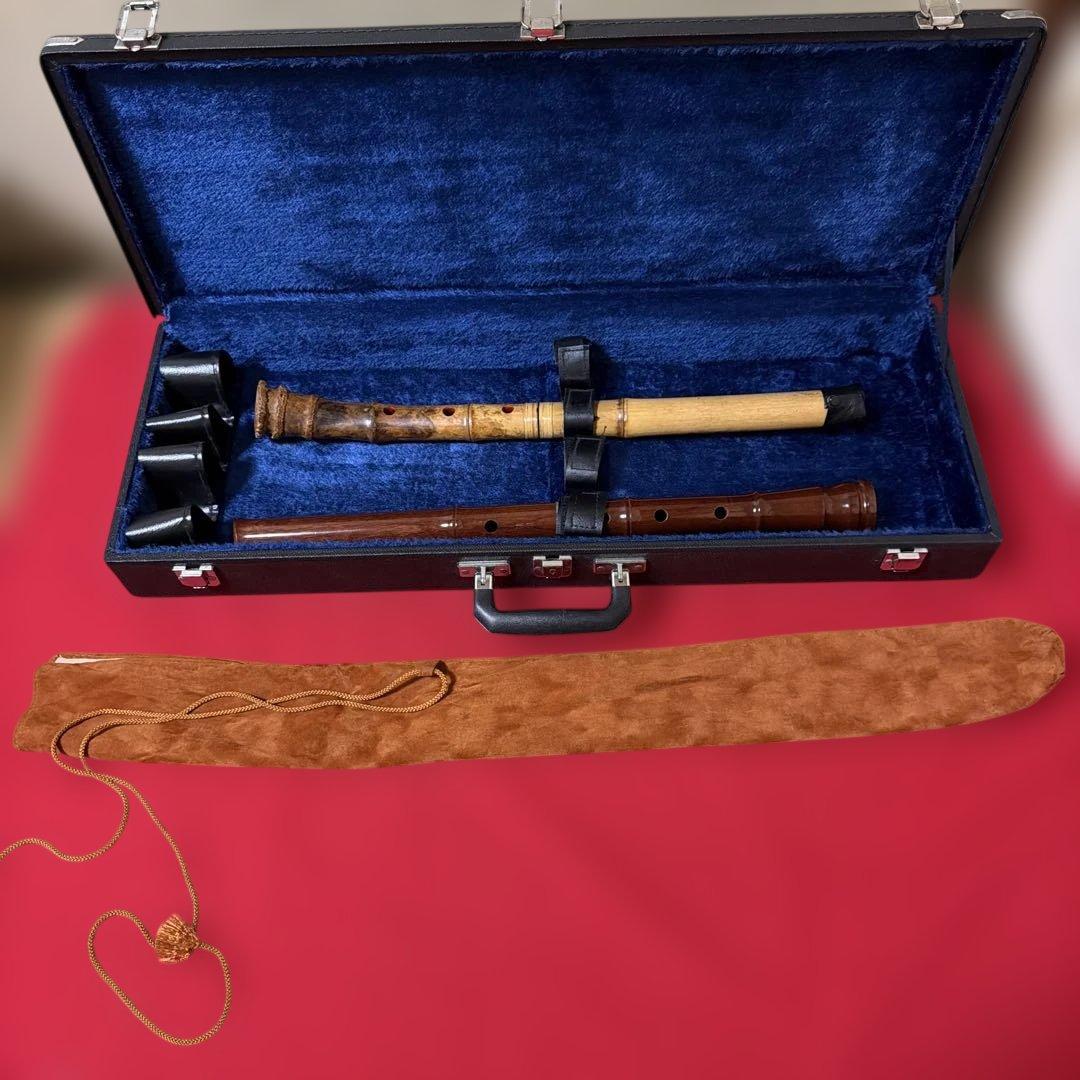 高級尺八 2本清風在銘 松楊在銘中継ぎ セル巻き 二本継 全長 約54cm