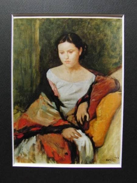 小磯良平、【腰かける婦人】、希少な大判額装用画集より、美品、新品額装付