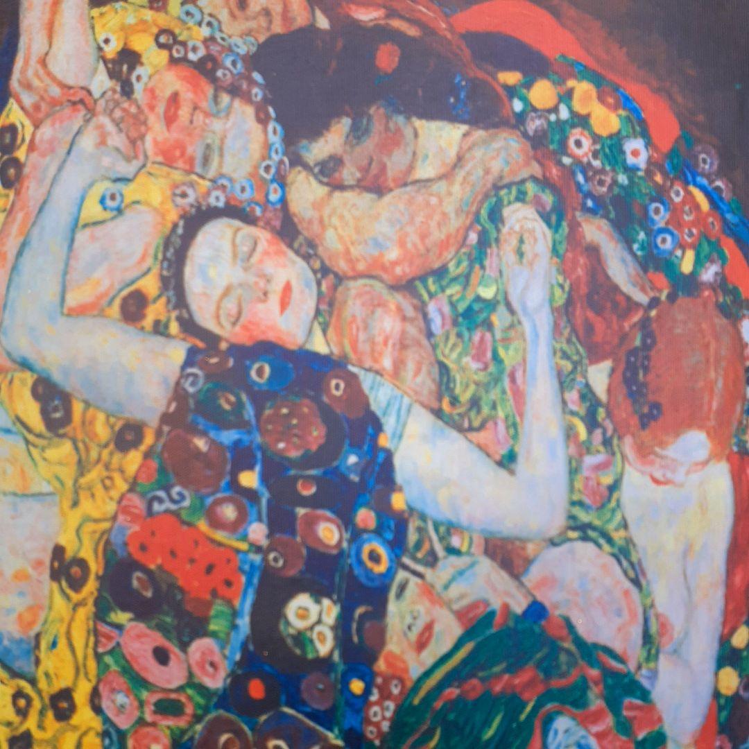 グスタフクリムト作画 TheMaiden 良質キャンバス 豪華 金箔額縁付