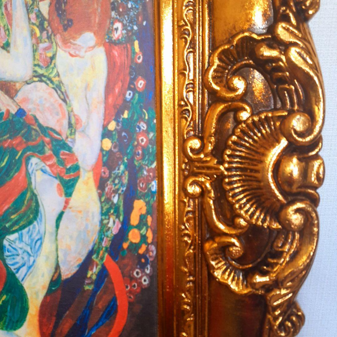 グスタフクリムト作画 TheMaiden 良質キャンバス 豪華 金箔額縁付