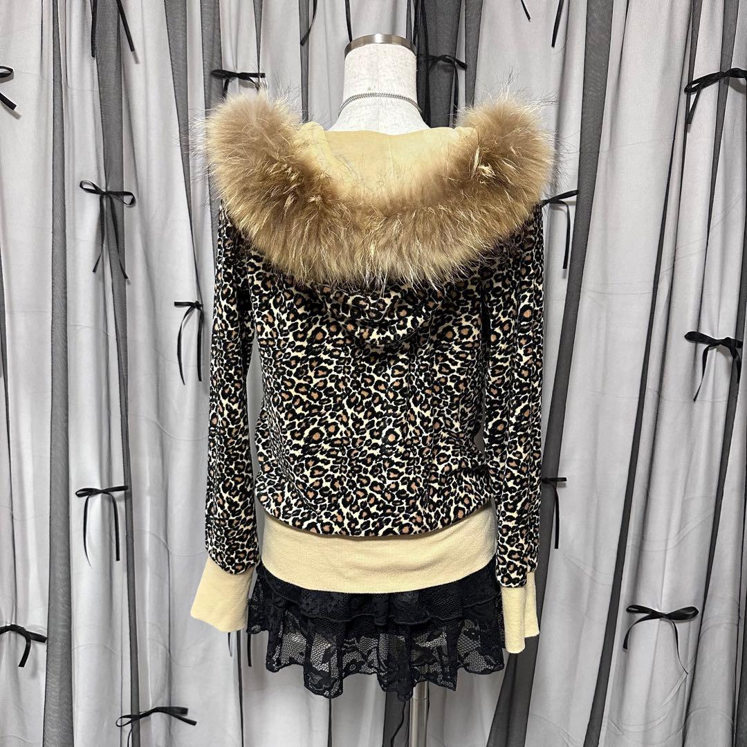 平成ギャル y2k ヒョウ柄 レオパード ファー フード付き パーカー