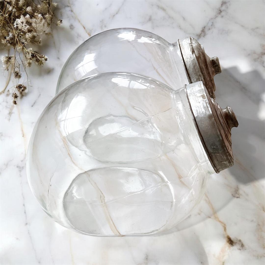 2点セット 猫瓶 ガラス瓶 レトロ アンティーク キャニスター 昭和 駄菓子