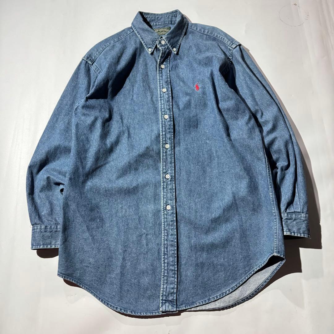 ひ*ろ様 80s Polo Ralph Country denim L/S sh Polo Country Denim Chore Jacket - Light Wash