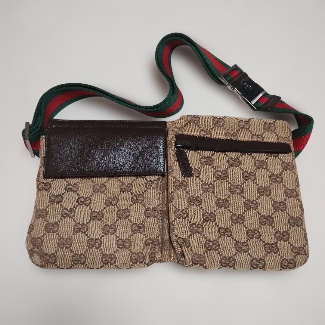 GUCCI ウエストポーチボディバッグGGキャンバス シェリーラインブラウン GUCCI グッチ GGキャンバス ウエストポーチ ボディバッグ ブラウン