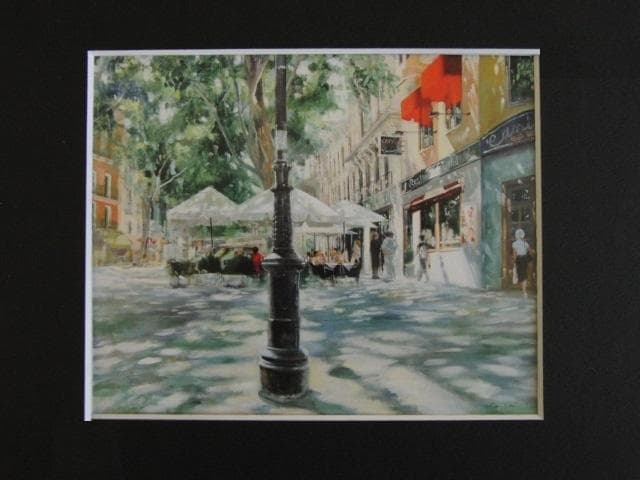 大場再生、【緑陰のカフェ】、希少な限定額装用画集画、新品高級額 額装付