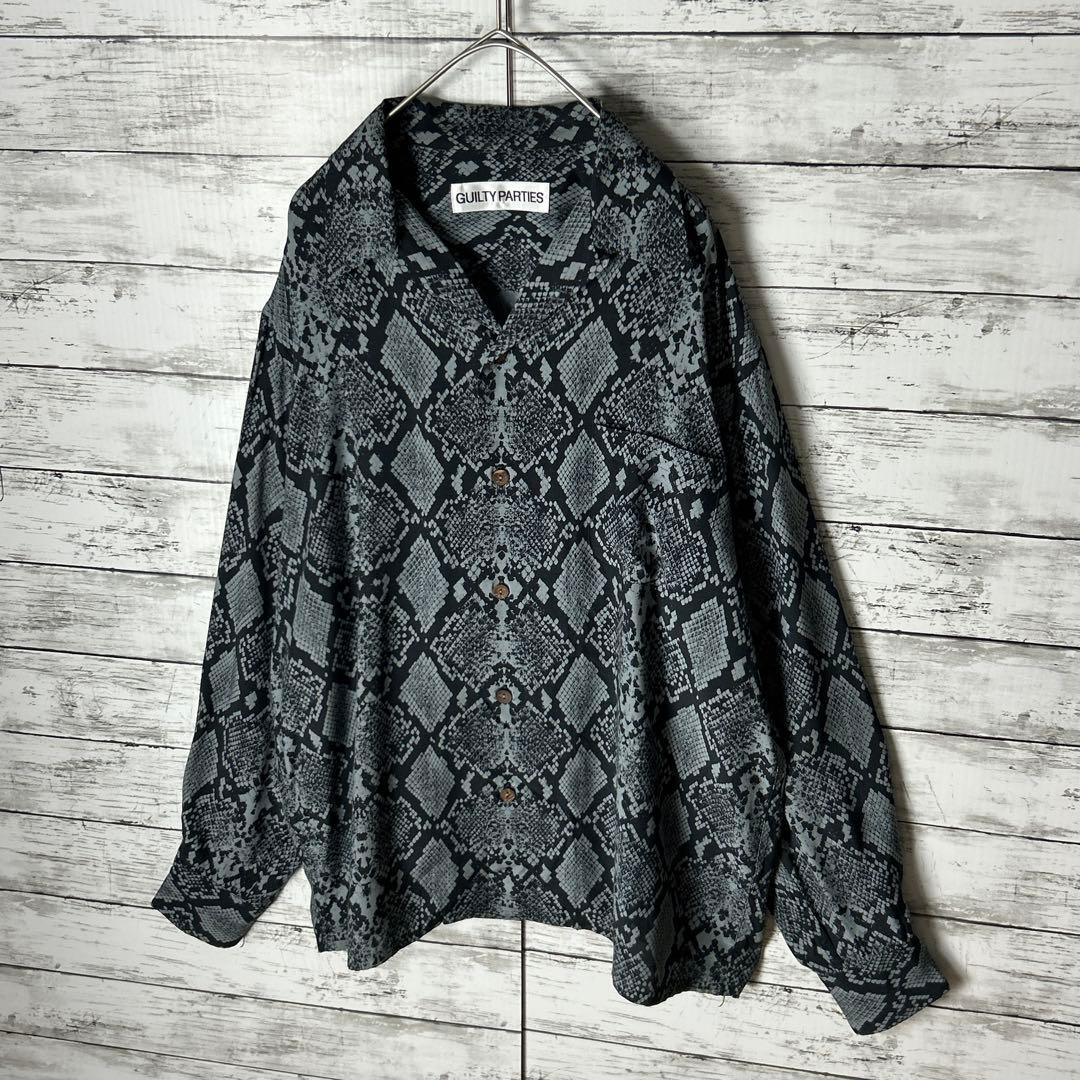 3402M【美品】ワコマリア☆蛇/パイソン柄 長袖ハワイアンシャツ 人気