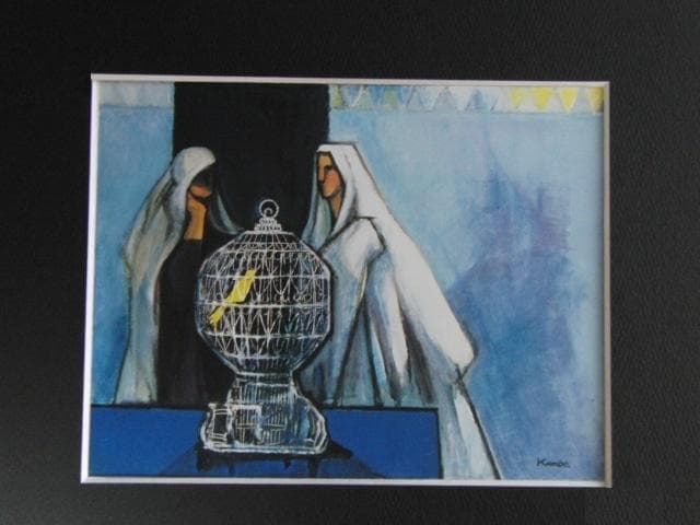 神戸文子、【籠の鳥】、希少な大判額装用画集より、美品、日本人画家、新品額装付