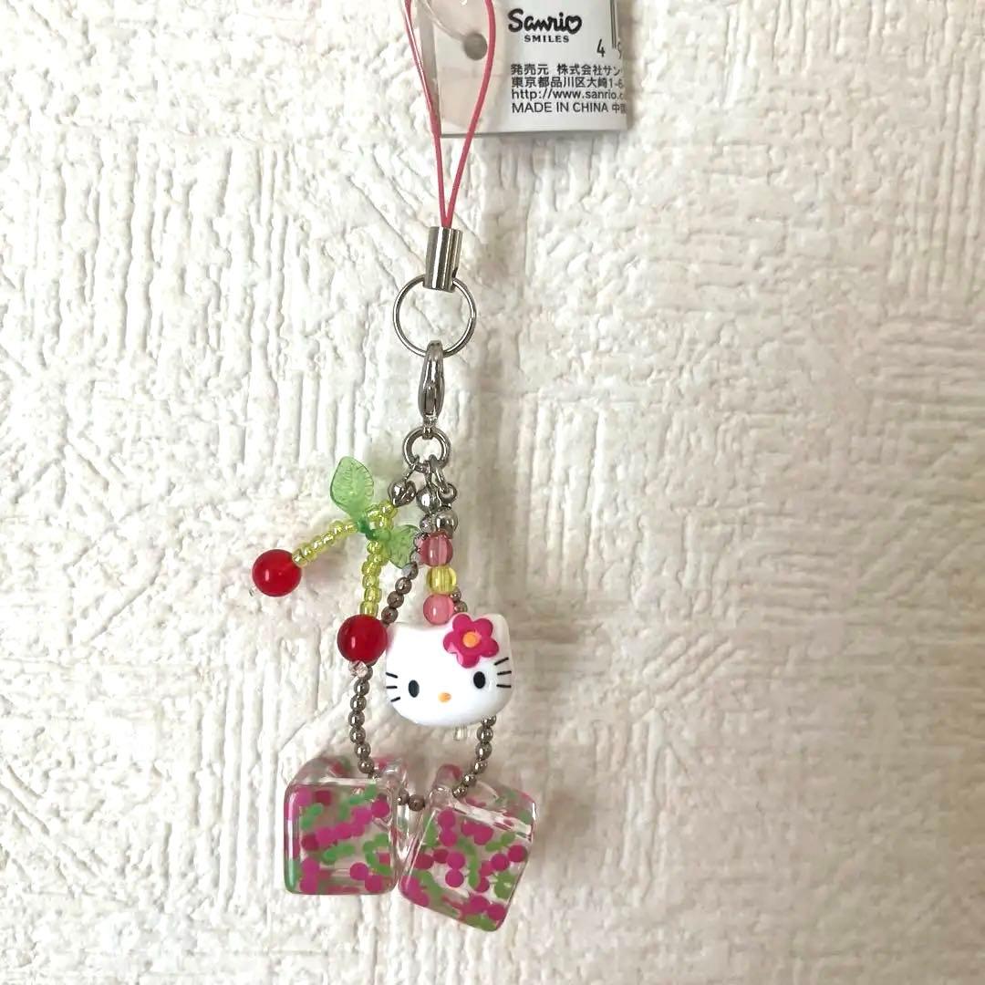 レア サンリオ キティ ストラップ さくらんぼ チェリー キューブ ビーズ