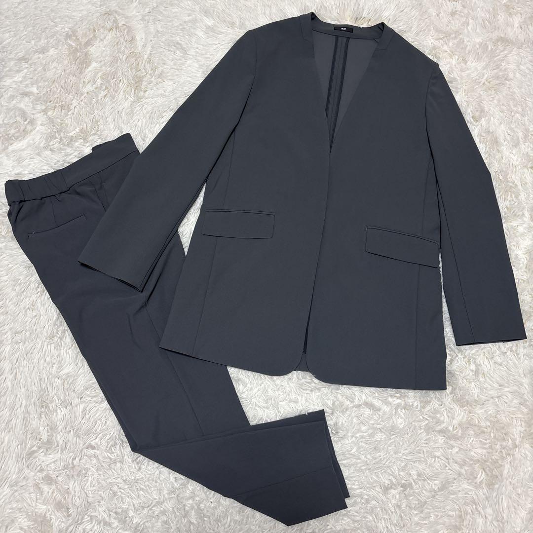 【美品】プラステ　ノーカラー　セットアップ　ハイストレッチトリコット　グレー　M