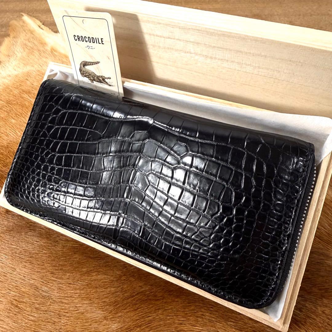 新品 JRA 定18万 最高峰 無双 クロコダイル ポロサス 長財布 桐箱付 黒
