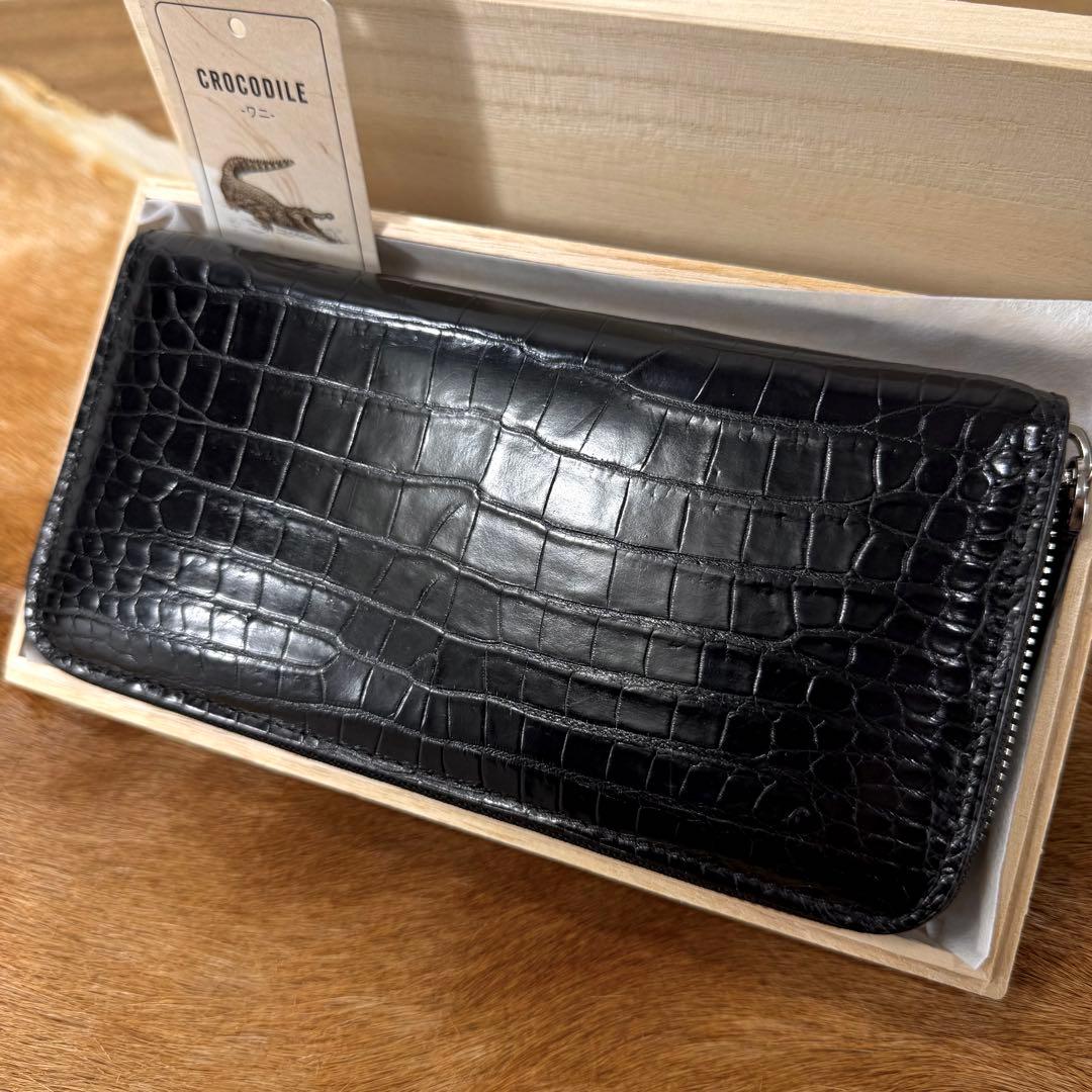 新品 JRA 定18万 最高峰 無双 クロコダイル ポロサス 長財布 桐箱付 黒