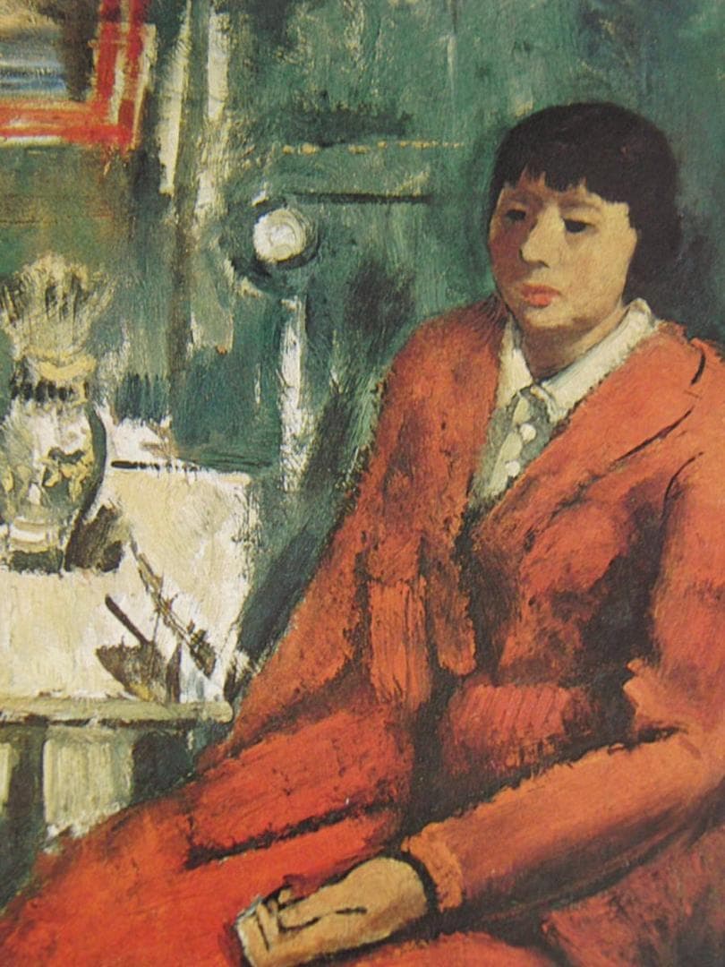 前田寛治、「少女座像」、希少な画集の額装画、オーダーマット付・日本製新品額入り