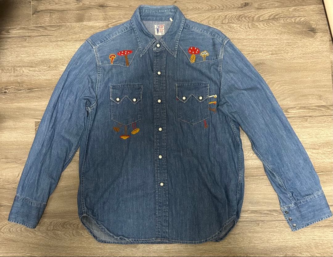 【レア】LVC デニムシャツ　きのこ刺繍　M