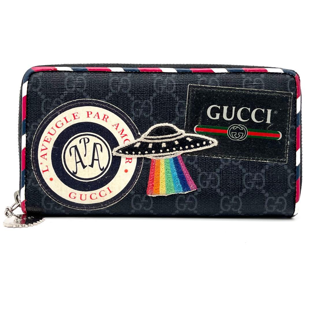 【極美品】グッチ　長財布ナイトクーリエ　GGスプリーム　PVC レザー　ブラック