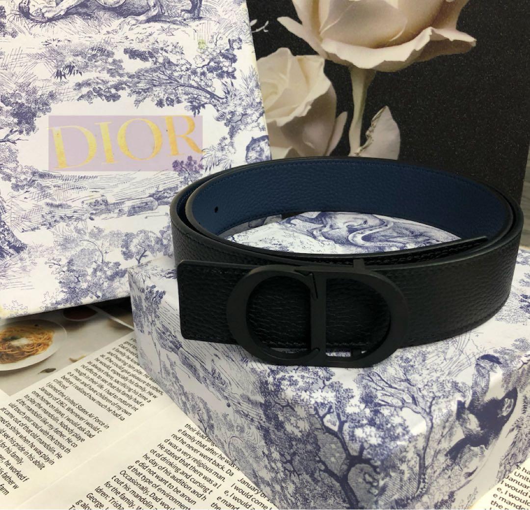 Dior CDバックル レザーベルト ブラック