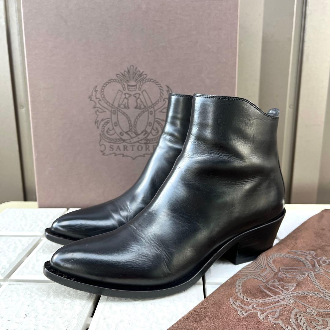 36.5 SARTORE ショートブーツ　黒　レザー　ファスナー付き　23.5