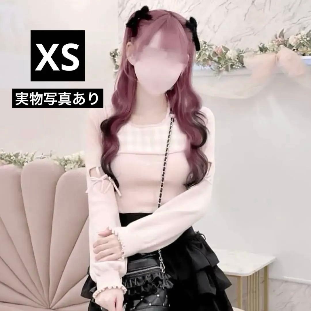 Honey mew ハニーミュウ アームリボンスリットギンガムトップス ピンク