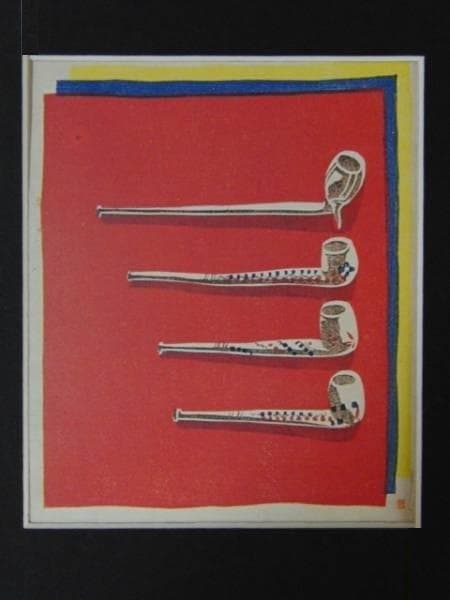 川上澄生 「煙管４本」、昭和2希少画集より、新品高級額装付