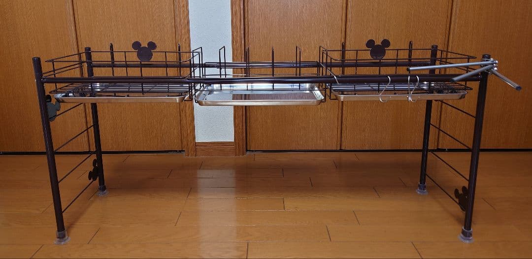 【中古】ベルメゾン ディズニー 水切りラック ブラウン ワイド ミッキーモチーフ