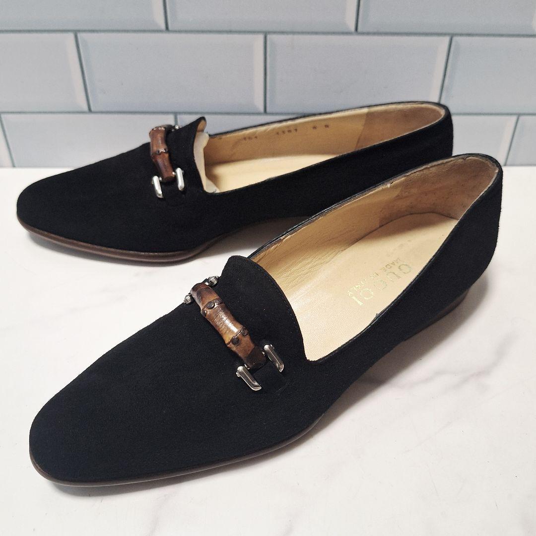 【良品】 GUCCI グッチ バンブービット ローファー 25 スエード 黒