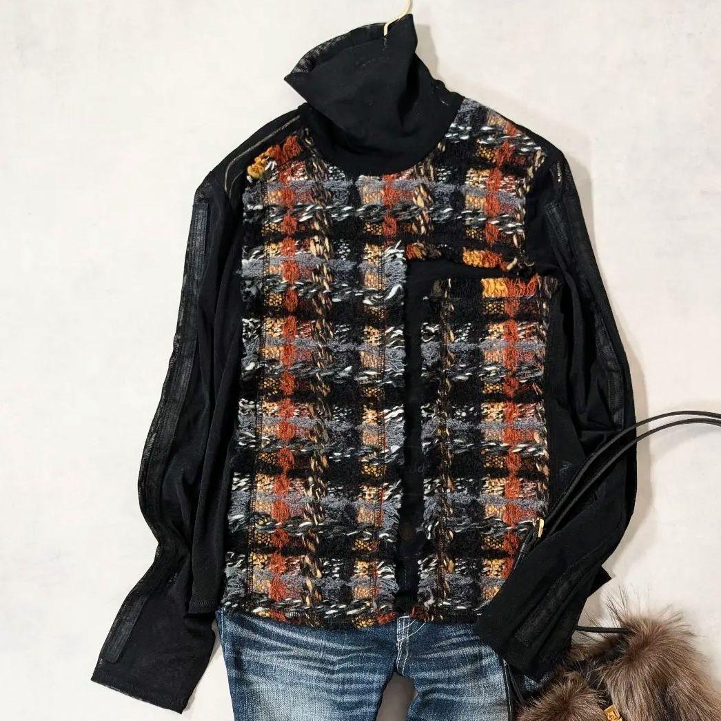 美品★エイココンドウ パワーネットニットドッキングタートルシャツ 42